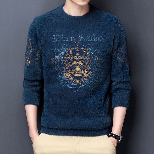 autumn and winter men's semi high neck imitation mink thickened warm knitted bottomed sweater, Black
autumn and winter men's semi high neck imitation mink thickened warm knitted bottomed sweater, Black