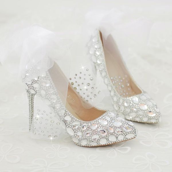 dress shoes love moments crystal rhinestone women wedding silver bridal big size 41-43 high-heel ladies platform, Black