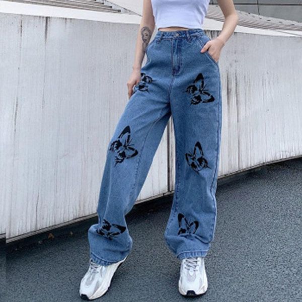 casual women butterfly printed straight pants harajuku denim long trousers autumn girls high waist jeans streetwear women's & capris, Black;white
casual women butterfly printed straight pants harajuku denim long trousers autumn girls high waist jeans streetwear women's & capris, Black;white