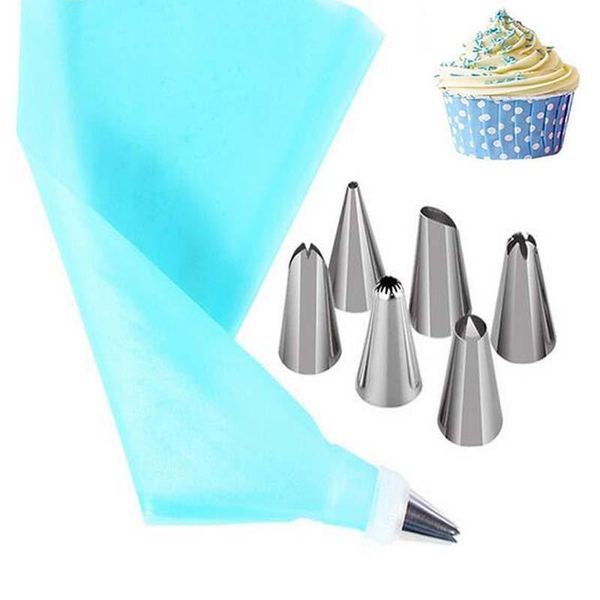 8pcs/set silicone icing piping cream pastry bag 6 stainless steel nozzle reusable bags diy baking cake decorating tools &
8pcs/set silicone icing piping cream pastry bag 6 stainless steel nozzle reusable bags diy baking cake decorating tools &