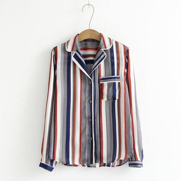 women's blouses & shirts and 2021 long-sleeved open-front striped chiffon blouse, White
women's blouses & shirts and 2021 long-sleeved open-front striped chiffon blouse, White
