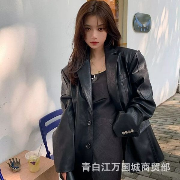 smfk midnight flower arm suit su0012b loose women's medium and long imitation leather sleeve temperament coat fashion, Black
smfk midnight flower arm suit su0012b loose women's medium and long imitation leather sleeve temperament coat fashion, Black