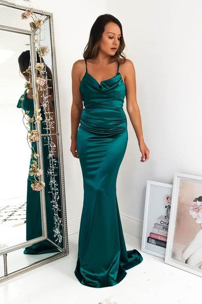 spaghetti mermaid bridesmaid dresses for women wedding sweep train satin formal evening party gowns, White;pink
spaghetti mermaid bridesmaid dresses for women wedding sweep train satin formal evening party gowns, White;pink