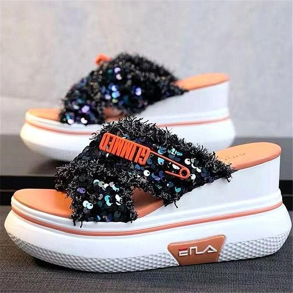 shoes women high platform slippers comfortable wedges heels sandal paillette summer outdoor slides, Black
shoes women high platform slippers comfortable wedges heels sandal paillette summer outdoor slides, Black