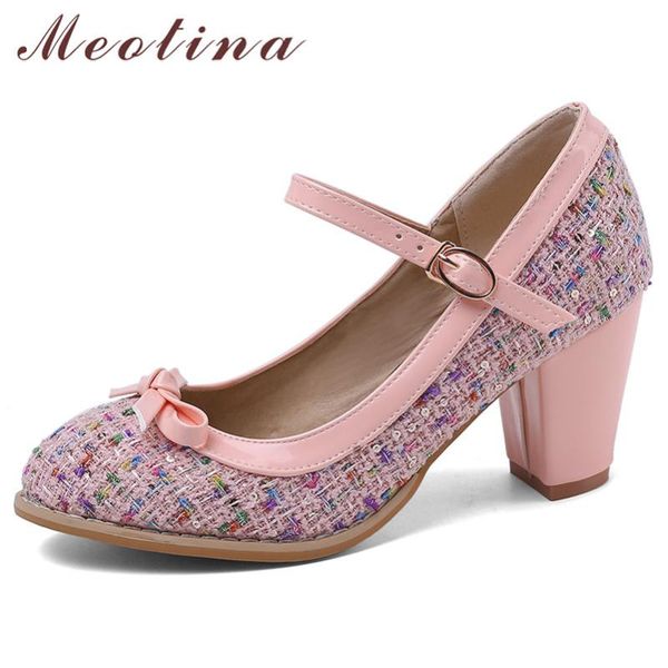 dress shoes meotina high heels women pumps mixed colors bow block mary janes buckle round toe party ladies size 33-43, Black
dress shoes meotina high heels women pumps mixed colors bow block mary janes buckle round toe party ladies size 33-43, Black