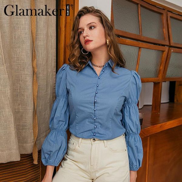 women's blouses & shirts glamaker blue shir casual blouse shirt women puff sleeve buttons slim office ladies autumn elegant style ixyu, White
women's blouses & shirts glamaker blue shir casual blouse shirt women puff sleeve buttons slim office ladies autumn elegant style ixyu, White