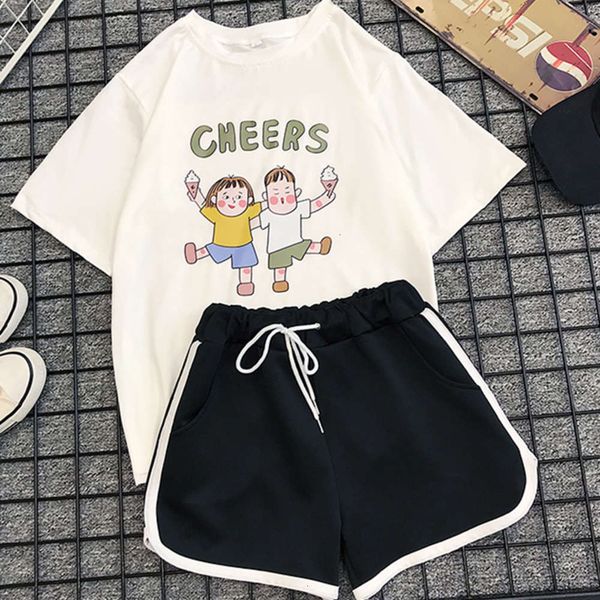 women's t-shirt sportswear suit summer loose korean short sleeve and fashionable student shorts casual two piece set 2wwc, White
women's t-shirt sportswear suit summer loose korean short sleeve and fashionable student shorts casual two piece set 2wwc, White