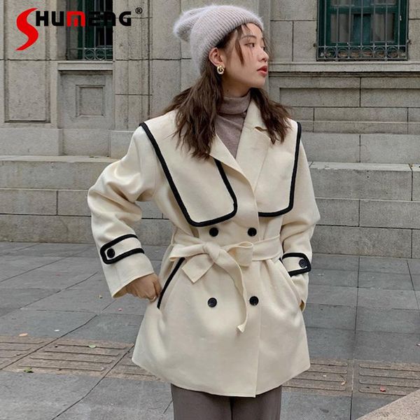 women's wool & blends korean chic all-match lapel shawl loose contrast color mid-length coats double breasted long sleeve woolen coat f, Black
women's wool & blends korean chic all-match lapel shawl loose contrast color mid-length coats double breasted long sleeve woolen coat f, Black
