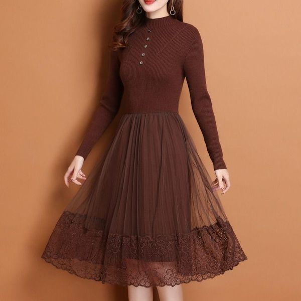 casual dresses women 2021 autumn winter knitted dress female o neck slim lace patchwork midi ladies warm sweater vestidos d152, Black;gray
casual dresses women 2021 autumn winter knitted dress female o neck slim lace patchwork midi ladies warm sweater vestidos d152, Black;gray