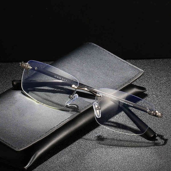 2021 new crowe women's frameless business men's myopia glasses frame blue light proof flat lens, White;black
2021 new crowe women's frameless business men's myopia glasses frame blue light proof flat lens, White;black