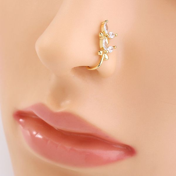 fashion copper butterfly false ring clip gold non perforated puncture micro inlaid zircon nose ornament, Silver
fashion copper butterfly false ring clip gold non perforated puncture micro inlaid zircon nose ornament, Silver