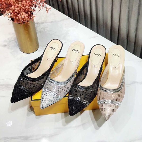 new cofandi ff pointed gauze inlaid diamond high heels breathable women's shoes double f sandals muller shoes pointed slippers zlh, Black
new cofandi ff pointed gauze inlaid diamond high heels breathable women's shoes double f sandals muller shoes pointed slippers zlh, Black