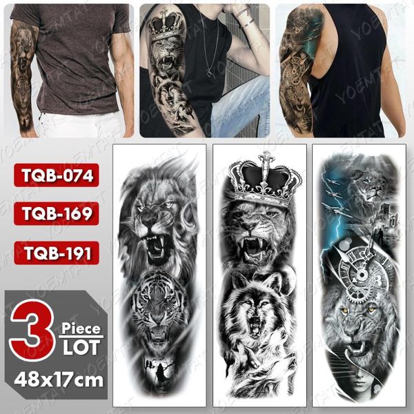 temporary tattoos 3 pcs/lot large arm sleeve tattoo lion tiger waterproof tatto sticker wolf king body art full fake tatoo women men
temporary tattoos 3 pcs/lot large arm sleeve tattoo lion tiger waterproof tatto sticker wolf king body art full fake tatoo women men