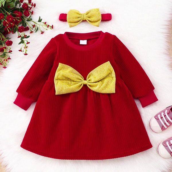 girl's dresses cute girls dress baby girl 2 pcs bow solid long sleeve dresses+headband party wedding princess spring fall 0-3y, Red;yellow
girl's dresses cute girls dress baby girl 2 pcs bow solid long sleeve dresses+headband party wedding princess spring fall 0-3y, Red;yellow