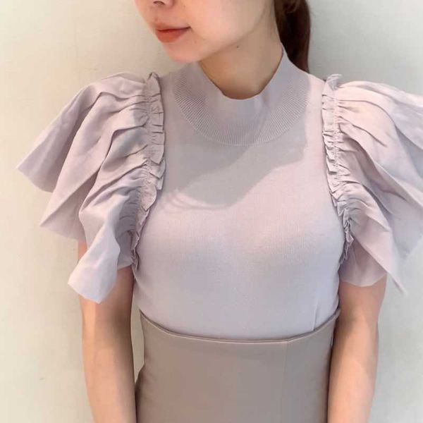flare sleeve elegant stand collar knitted japan style ruffles pullovers women all match slim knit ropa mujer 210525, White;black
flare sleeve elegant stand collar knitted japan style ruffles pullovers women all match slim knit ropa mujer 210525, White;black