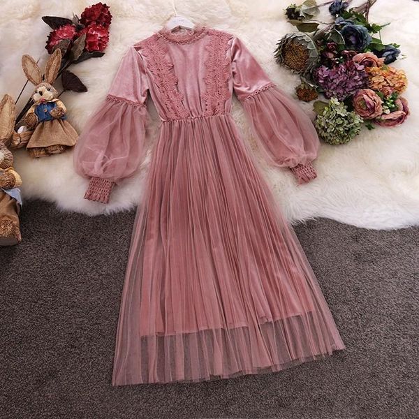 casual dresses 2021 winter women's o-neck lantern sleeve velvet stitching mesh fairy pleated dress female solid with lace princess, Black;gray
casual dresses 2021 winter women's o-neck lantern sleeve velvet stitching mesh fairy pleated dress female solid with lace princess, Black;gray