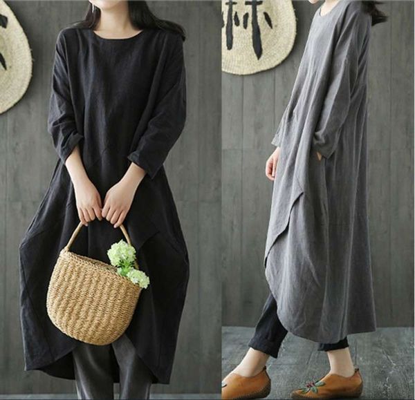 dresses women's casual large spring and summer national style by shoulder sleeve cotton linen loose show thin dress, Black;gray
dresses women's casual large spring and summer national style by shoulder sleeve cotton linen loose show thin dress, Black;gray