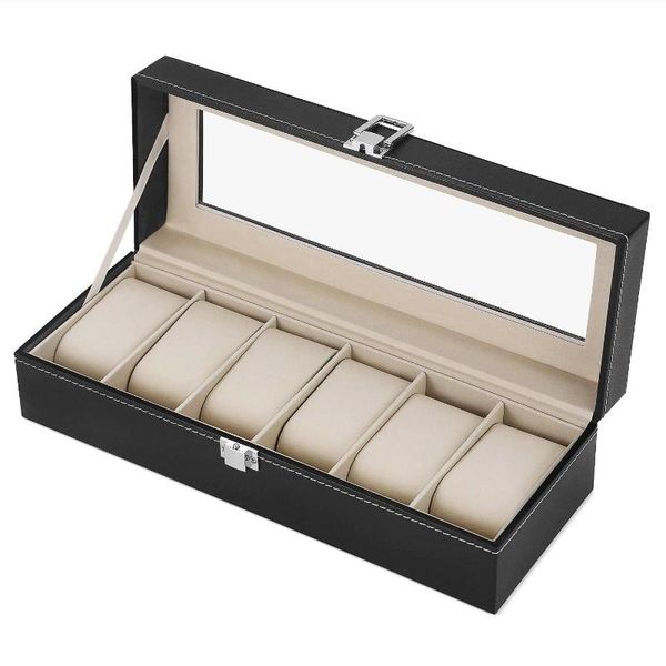 watch boxes & cases 6 slot pu leather box organizer display case holder men women glass jewelry storage black gift, Black;blue
watch boxes & cases 6 slot pu leather box organizer display case holder men women glass jewelry storage black gift, Black;blue
