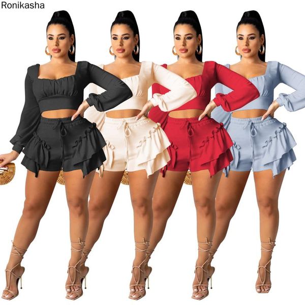 women's tracksuits ronikasha womens 2 piece outfits set ruched long crop cute ruffle shorts tracksuit clubwear, Gray
women's tracksuits ronikasha womens 2 piece outfits set ruched long crop cute ruffle shorts tracksuit clubwear, Gray