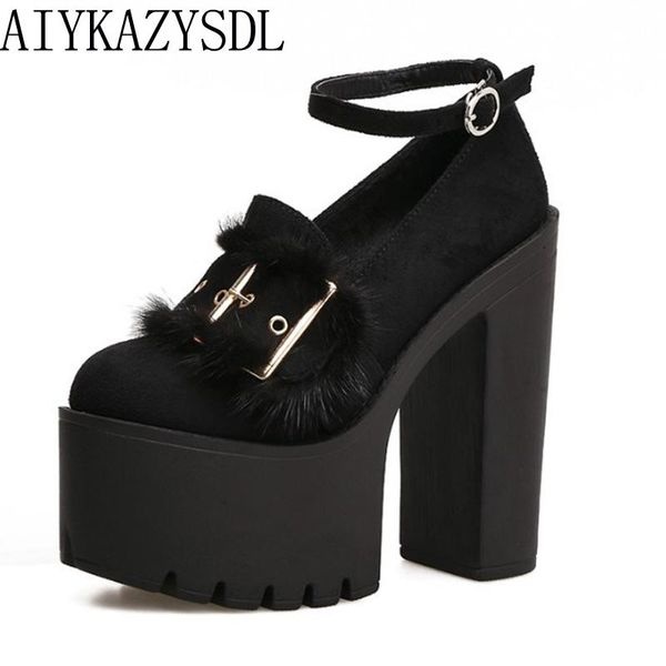 women pumps ultra very high heel buckle strap real genuine fur decor platform block thick shoes creepers dress, Black
women pumps ultra very high heel buckle strap real genuine fur decor platform block thick shoes creepers dress, Black