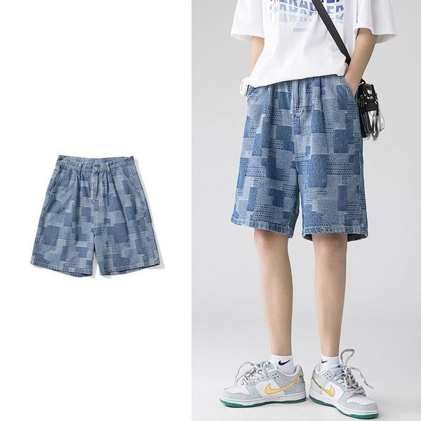 men's shorts fashion loose straight-cut jacquard plaid cotton casual denim tooling wind high street clothing, White;black
men's shorts fashion loose straight-cut jacquard plaid cotton casual denim tooling wind high street clothing, White;black