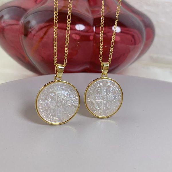 fashion round cross medal pendant necklace for women choker figaro chain mother of pearl shell jewelry necklaces, Silver
fashion round cross medal pendant necklace for women choker figaro chain mother of pearl shell jewelry necklaces, Silver