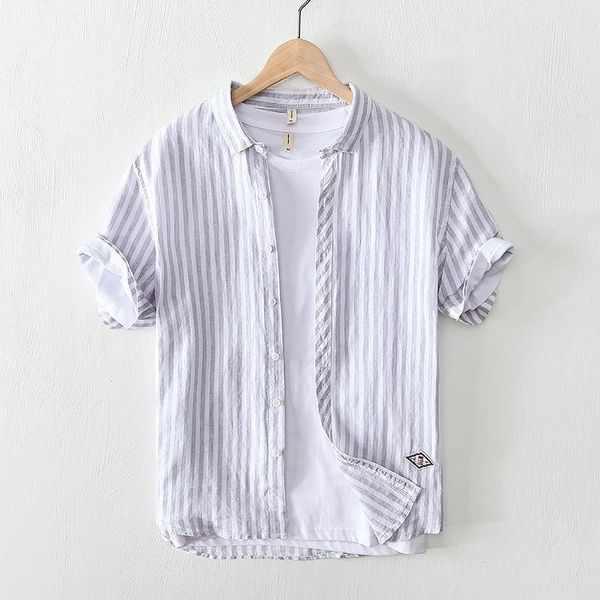 men's casual shirts summer retro short sleeve pure linen vintage striped design cozy clothing formal square collar men business shirt, White;black
men's casual shirts summer retro short sleeve pure linen vintage striped design cozy clothing formal square collar men business shirt, White;black