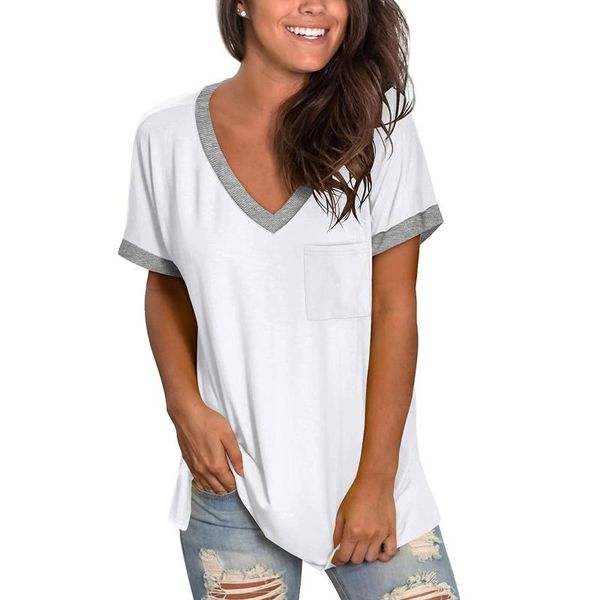 women's t-shirt tee shirt femme aesthetic women short sleeve v-neck t shirts pocket tunics casual woman tshirts summer dia de la madre, White
women's t-shirt tee shirt femme aesthetic women short sleeve v-neck t shirts pocket tunics casual woman tshirts summer dia de la madre, White