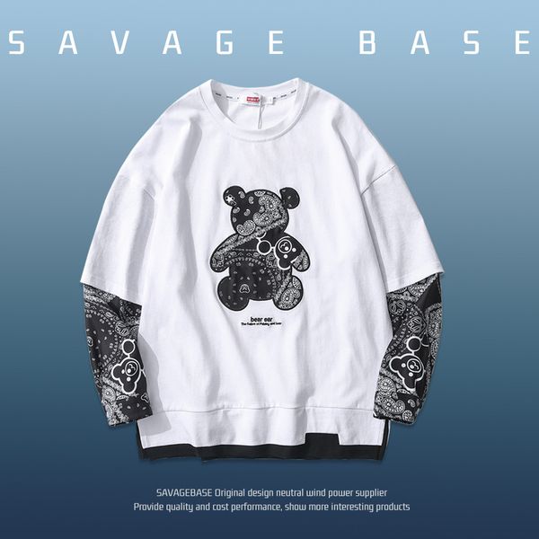 street fashion brand cashew blossom bear bf fake two t-shirts for men and women, White
street fashion brand cashew blossom bear bf fake two t-shirts for men and women, White