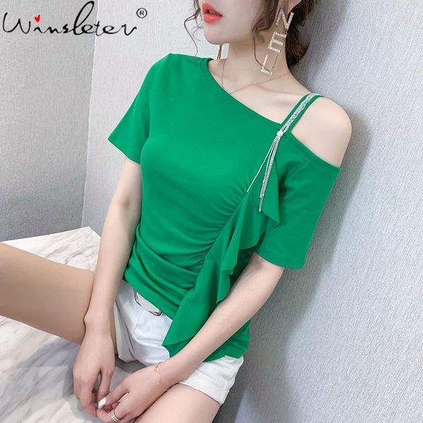 summer korean clothes cotton t-shirt girl fashion off shoulder ruffles diamonds women short sleeve tees 2021 t14219a women's, White
summer korean clothes cotton t-shirt girl fashion off shoulder ruffles diamonds women short sleeve tees 2021 t14219a women's, White