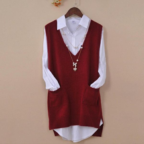 women's vests 2021 autumn winter long knitted vest solid sweater sleeveless deep v neck with pockets plus size casual sueter mujer, Black;white
women's vests 2021 autumn winter long knitted vest solid sweater sleeveless deep v neck with pockets plus size casual sueter mujer, Black;white