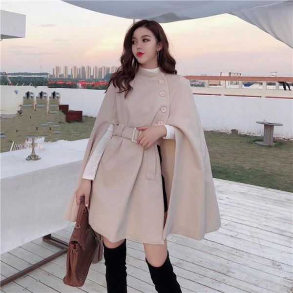 women's wool & blends 2021 autumn and winter french celebrities temperament medium long cloak woolen shawl tweed coat fashion, Black
women's wool & blends 2021 autumn and winter french celebrities temperament medium long cloak woolen shawl tweed coat fashion, Black