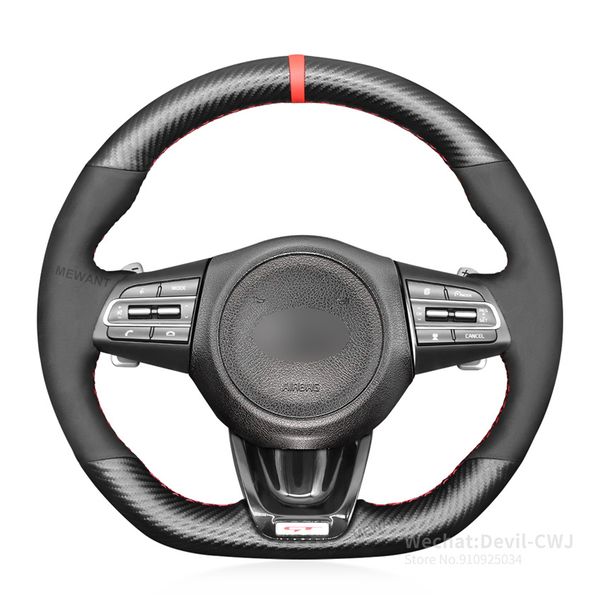 car pi black suede and matte pu carbon fiber car steering wheel cover braids for kia stinger 2017 2018 2019 2020
car pi black suede and matte pu carbon fiber car steering wheel cover braids for kia stinger 2017 2018 2019 2020
