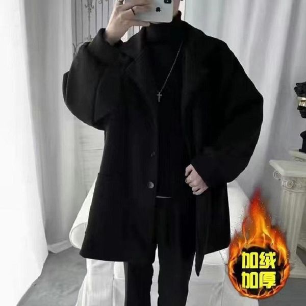 men's wool & blends korean version of the trend autumn and winter mid-length windbreaker casual plus cotton woolen coat, Black
men's wool & blends korean version of the trend autumn and winter mid-length windbreaker casual plus cotton woolen coat, Black