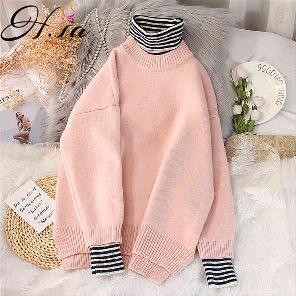h.sa women pullover sweaters turtleneck jumpers red beige knitted casual pullovers soft warm striped korean pull 210417, White;black
h.sa women pullover sweaters turtleneck jumpers red beige knitted casual pullovers soft warm striped korean pull 210417, White;black
