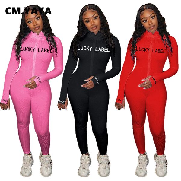 cmyaya autumn knitted lucky label embroidery long sleeve zipper jumpsuit women active ribbed moto biker romper one piece overall, Black;white
cmyaya autumn knitted lucky label embroidery long sleeve zipper jumpsuit women active ribbed moto biker romper one piece overall, Black;white