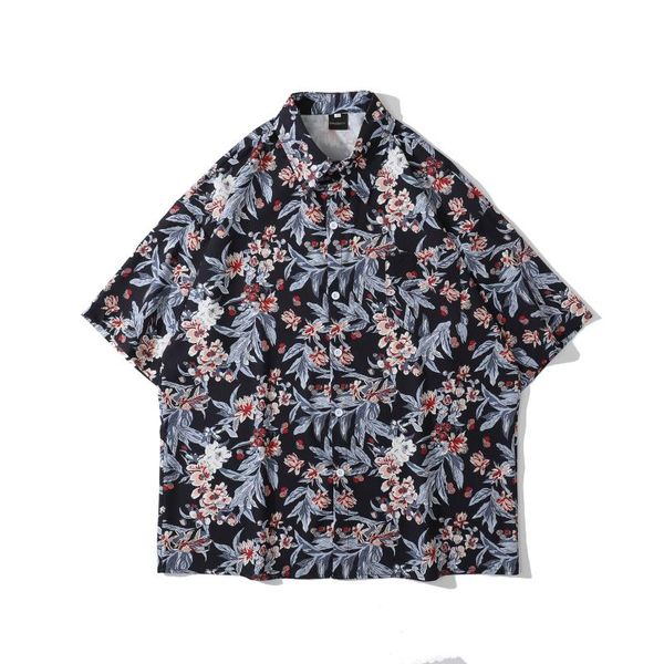 men's casual shirts japanese street style vintage floral short-sleeved shirt men and women trend hong kong couple handsome jacket, White;black
men's casual shirts japanese street style vintage floral short-sleeved shirt men and women trend hong kong couple handsome jacket, White;black