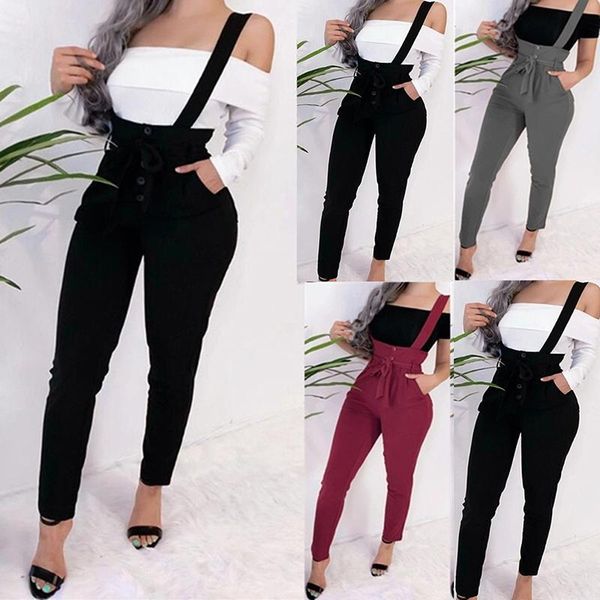 women streetwear long pants bandage design button pockets decor high waist pencil lady slim hips shoulder straps trousers women's & cap, Black;white
women streetwear long pants bandage design button pockets decor high waist pencil lady slim hips shoulder straps trousers women's & cap, Black;white