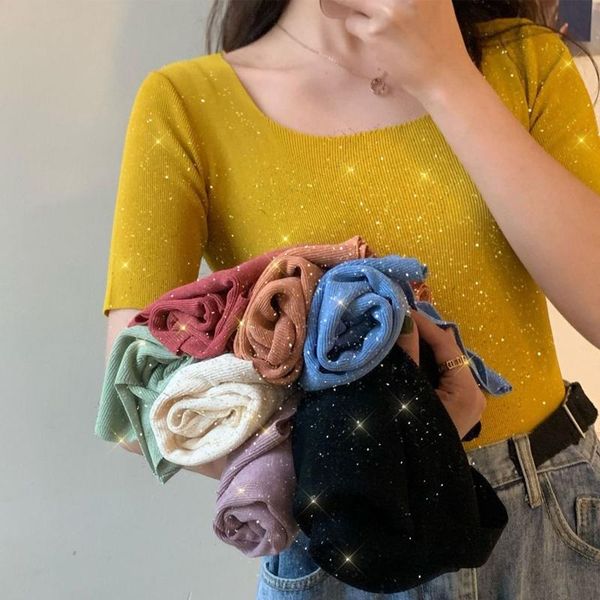 women's t-shirt shiny short sleeve bling elegant woman summer clothes reflective fashion korean satin solid loose casual plus size, White
women's t-shirt shiny short sleeve bling elegant woman summer clothes reflective fashion korean satin solid loose casual plus size, White