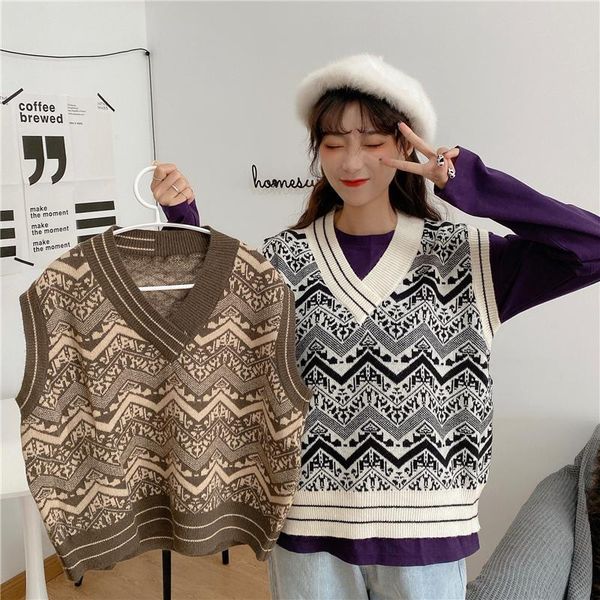 women's sweaters autumn 2021 pullover vest for women, korean version of retro loose sleeveless sweater bucket back top, White;black
women's sweaters autumn 2021 pullover vest for women, korean version of retro loose sleeveless sweater bucket back top, White;black