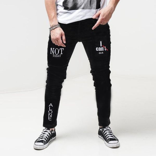 men's jeans black skinny 2021 fashion stretch washed denim small feet pants letter printed street men trousers, Blue
men's jeans black skinny 2021 fashion stretch washed denim small feet pants letter printed street men trousers, Blue