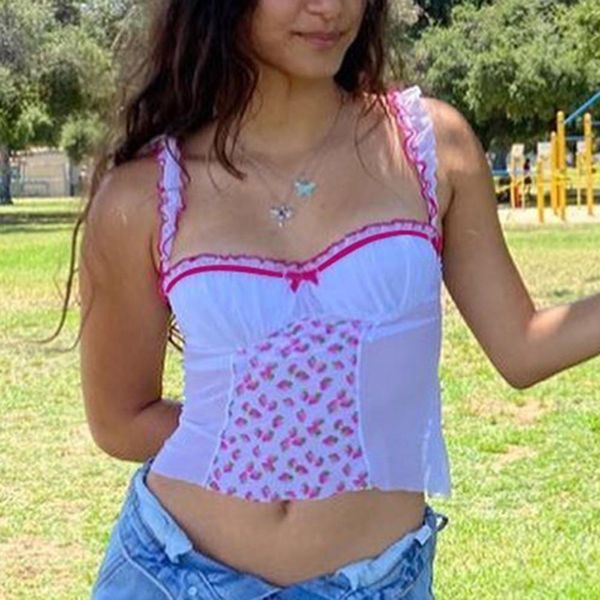 women tanks e girl sweet spaghetti strap mesh strawberry print milkmaid y2k transparents lace ruched backless cami autumn, White
women tanks e girl sweet spaghetti strap mesh strawberry print milkmaid y2k transparents lace ruched backless cami autumn, White