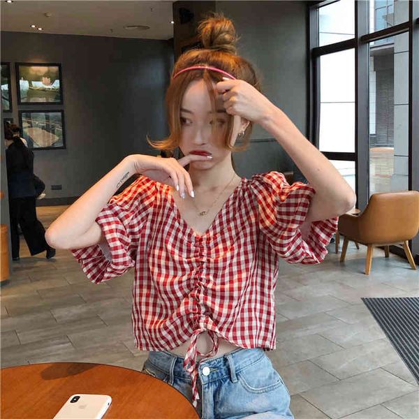 simple loose short puff sleeve fashion vintage plaid v-neck 3 size red green women fashion shirts 210522, White
simple loose short puff sleeve fashion vintage plaid v-neck 3 size red green women fashion shirts 210522, White