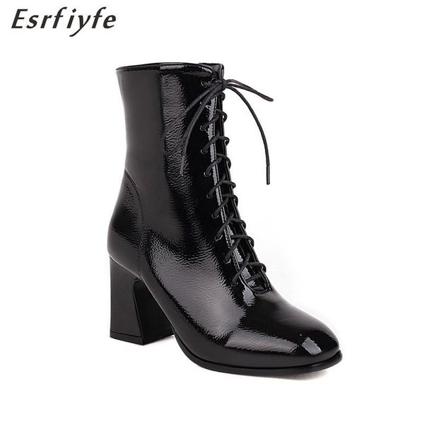 boots esrfiyfe women ankle patent leather autumn winter narrow band shoes woman casual thick heels square toe basic, Black 
boots esrfiyfe women ankle patent leather autumn winter narrow band shoes woman casual thick heels square toe basic, Black