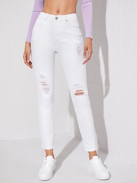 high-waisted distressed skinny jeans t3ma#, Blue
high-waisted distressed skinny jeans t3ma#, Blue
