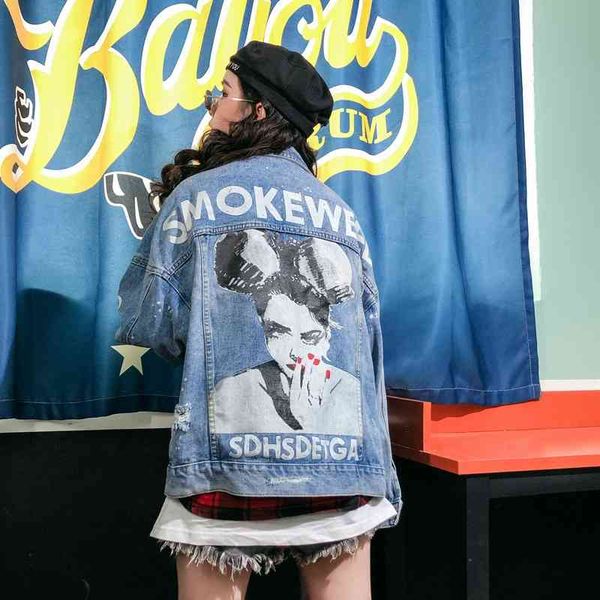 2021 new women outerwear loose denim back character letter print punk style oversize coat chic korean vintage jean jacket, Black;brown
2021 new women outerwear loose denim back character letter print punk style oversize coat chic korean vintage jean jacket, Black;brown
