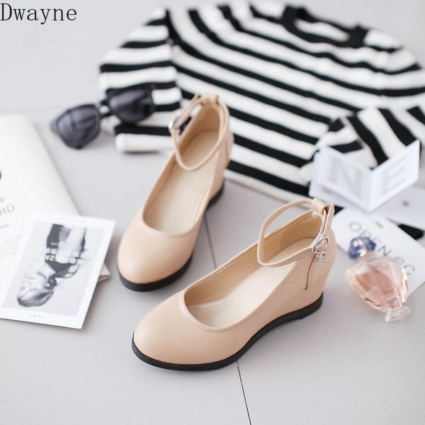 dress shoes 2021 autumn retro art style slope with a word buckle wild round head single women, Black
