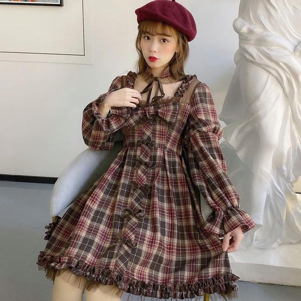 casual dresses kawaii retro japanese girl cute student lolita dress 2021 autumn plaid bow square collar lace edge op, Black;gray
casual dresses kawaii retro japanese girl cute student lolita dress 2021 autumn plaid bow square collar lace edge op, Black;gray