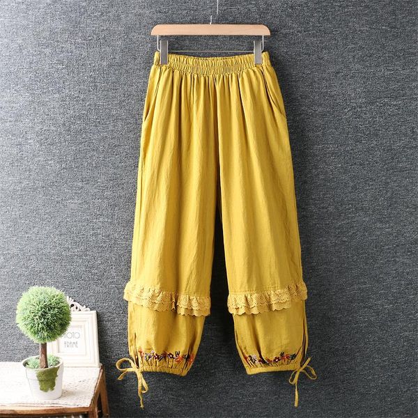 women's pants & capris summer women japan style cotton and linen embroidery harem lace embroidered casual bloomers, Black;white
women's pants & capris summer women japan style cotton and linen embroidery harem lace embroidered casual bloomers, Black;white