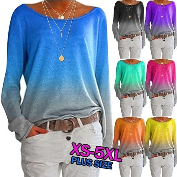 2021 autumn winter gradient women t-shirt casual o-neck long sleeve rainbow pullover plus size s-5xl blue black t-shirts, White
2021 autumn winter gradient women t-shirt casual o-neck long sleeve rainbow pullover plus size s-5xl blue black t-shirts, White